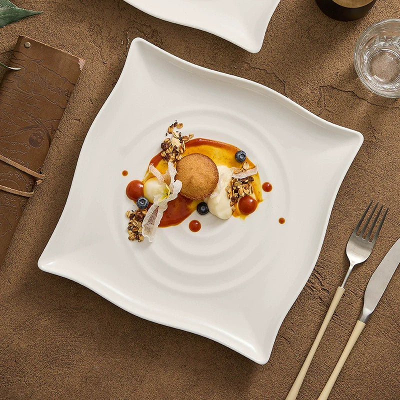 Modern Concentric Ripple Square Plates Minimalist Ceramic Dinnerware Set-1