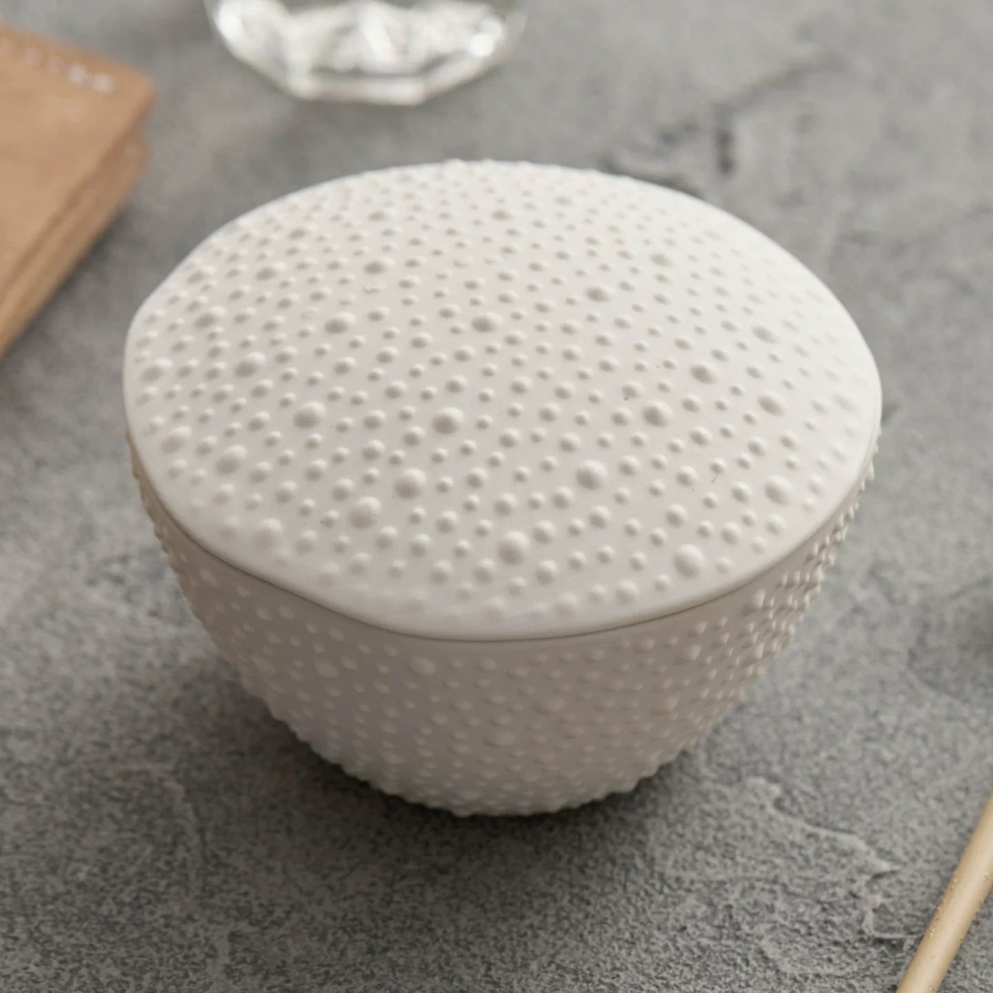 Matte Sea Urchin Texture Ceramic Bowl with Lid - Modern Dessert Cups
