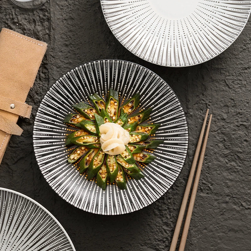 Nordic Luxury Ceramic Dinner Plates - Modern Black and White Porcelain Tableware for Home and Hotel.