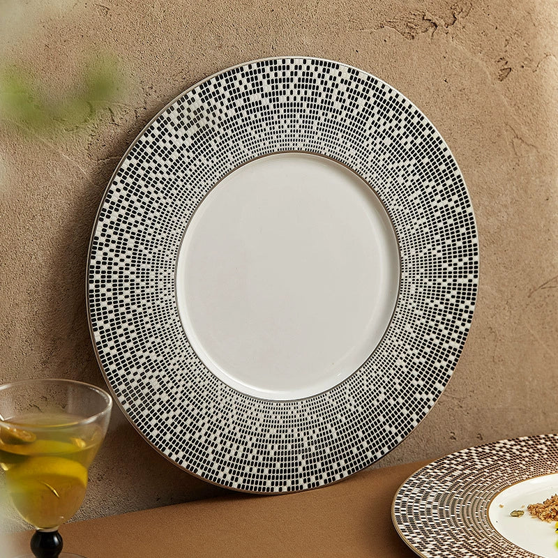 Luxury Mosaic Rim Porcelain Dinner Plate - Fine Glazed Tableware-2