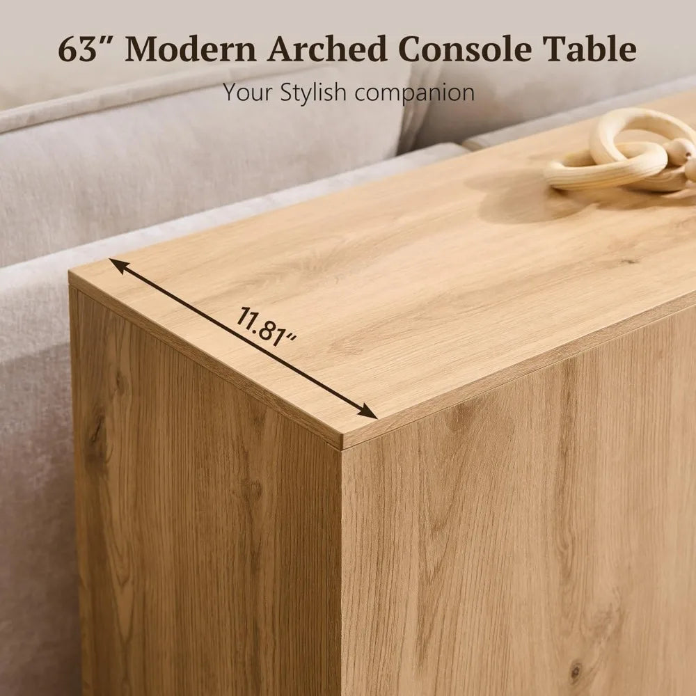Arched Console Table with Open Shelf – Modern Entryway Table for Hallway & Living Room (Natural Wood Finish)