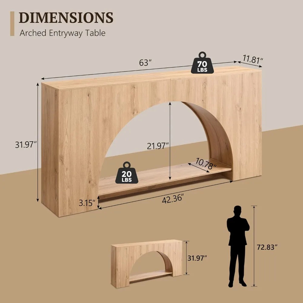 Arched Console Table with Open Shelf – Modern Entryway Table for Hallway & Living Room (Natural Wood Finish)