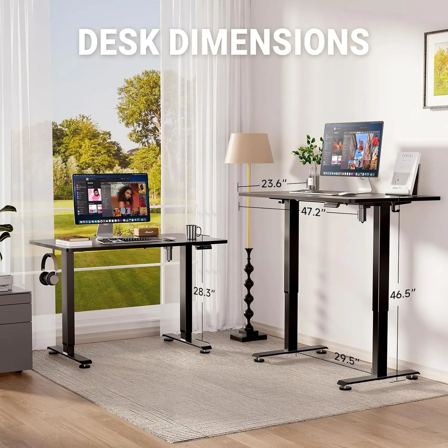 47.2' Standing Desk, Adjustable Height Office Desk with Wood Desktop, Computer Table for Home Work, Study and Gaming, Small