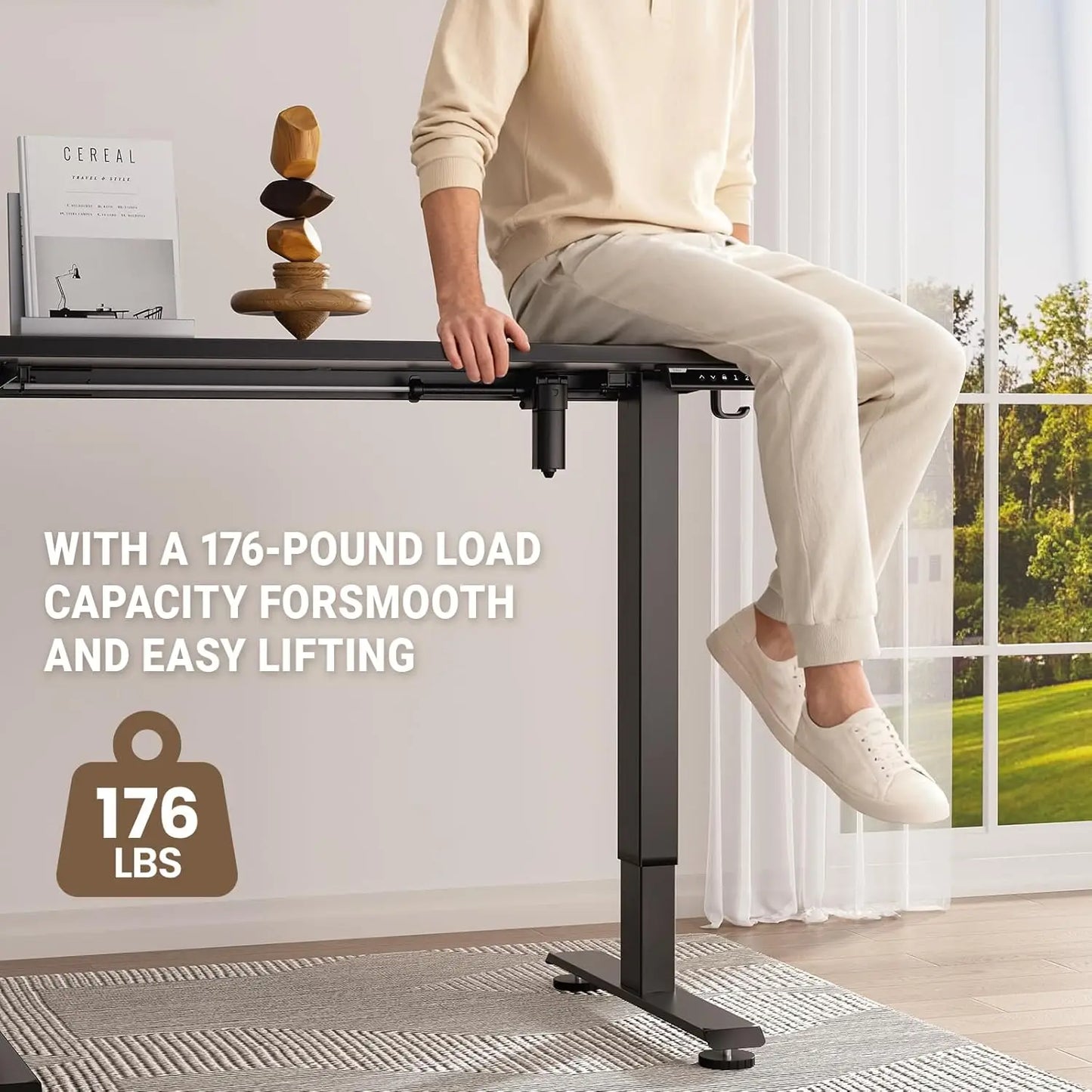 47.2' Standing Desk, Adjustable Height Office Desk with Wood Desktop, Computer Table for Home Work, Study and Gaming, Small