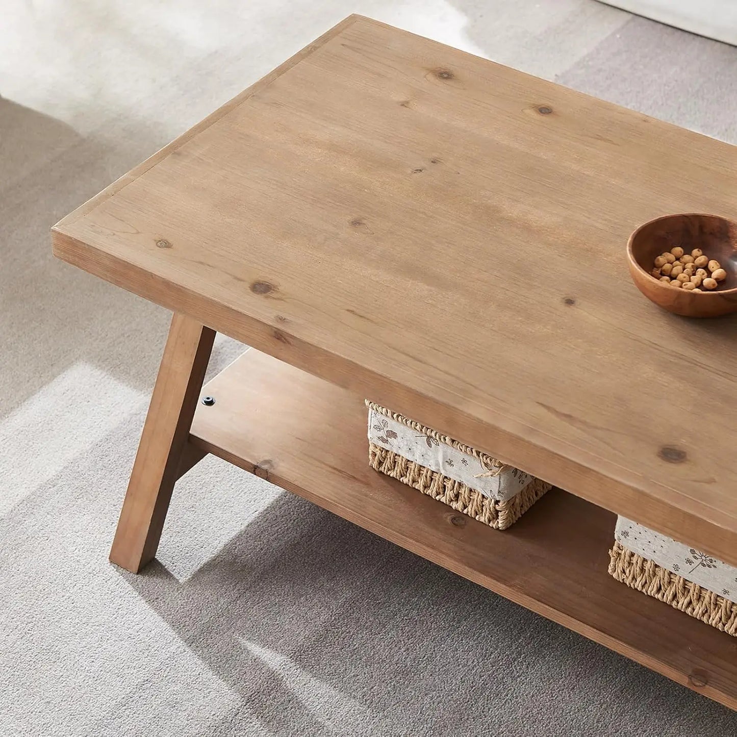 Rustic Farmhouse Coffee Table with Storage Shelf