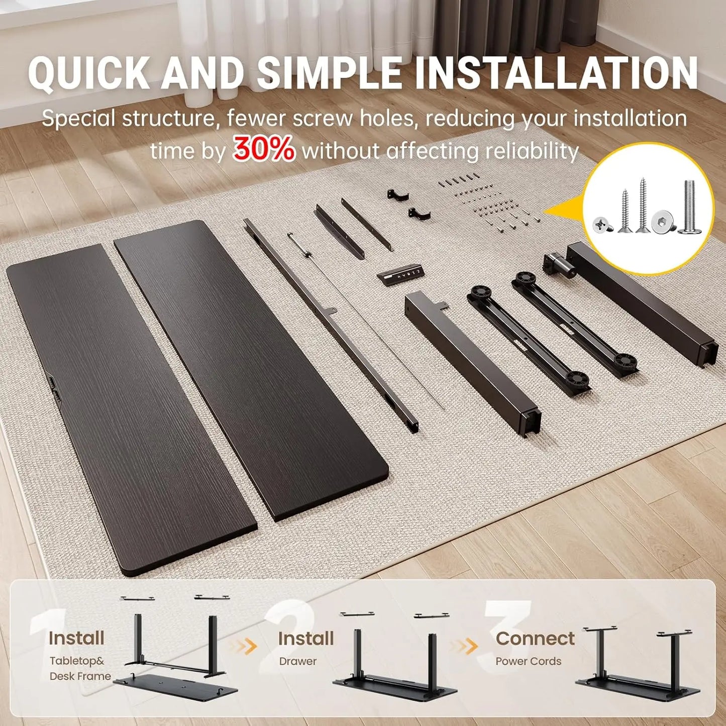 47.2' Standing Desk, Adjustable Height Office Desk with Wood Desktop, Computer Table for Home Work, Study and Gaming, Small