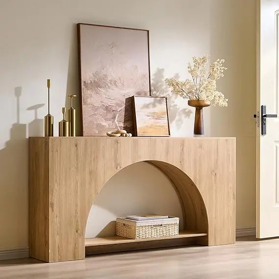 Arched Console Table with Open Shelf – Modern Entryway Table for Hallway & Living Room (Natural Wood Finish)