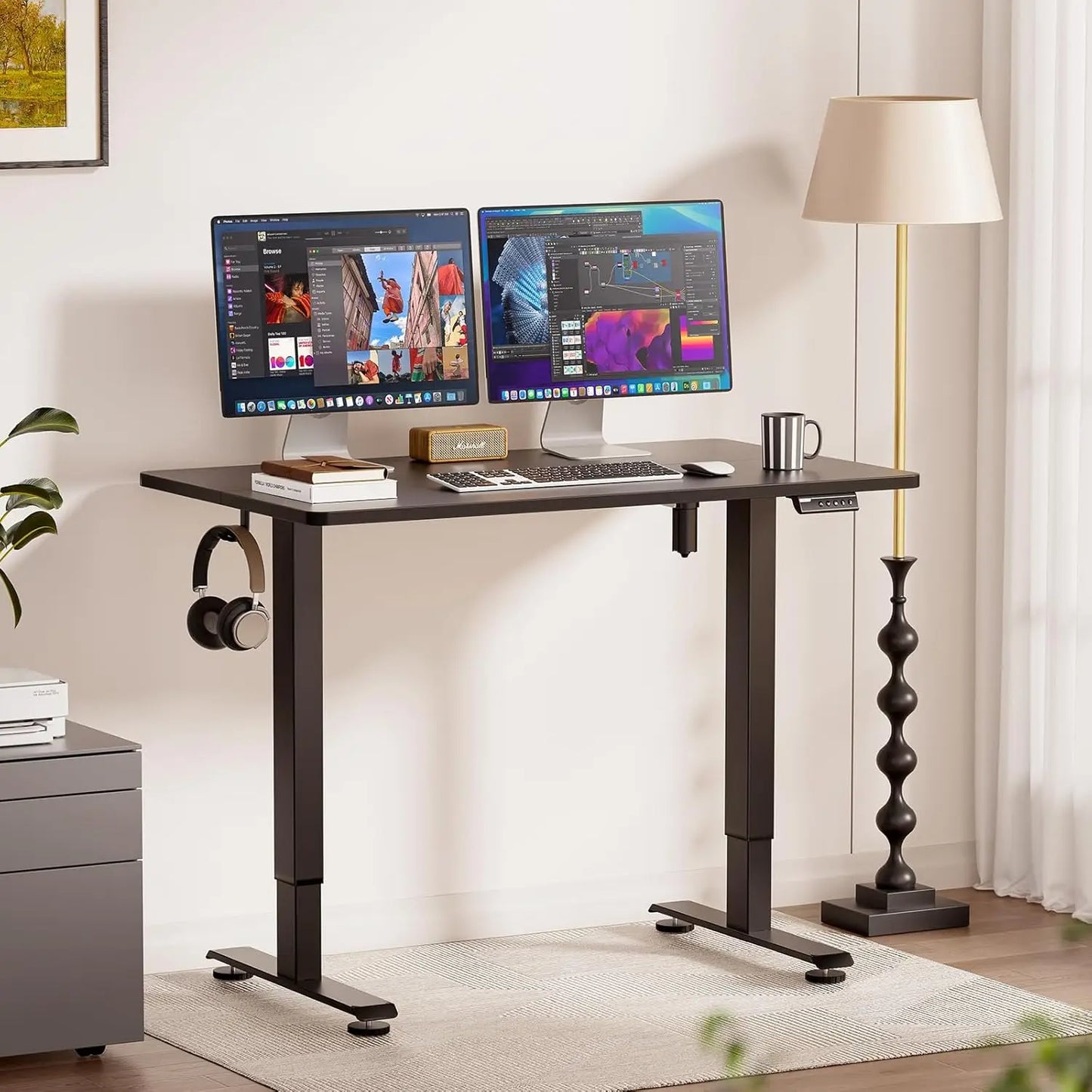 47.2' Standing Desk, Adjustable Height Office Desk with Wood Desktop, Computer Table for Home Work, Study and Gaming, Small