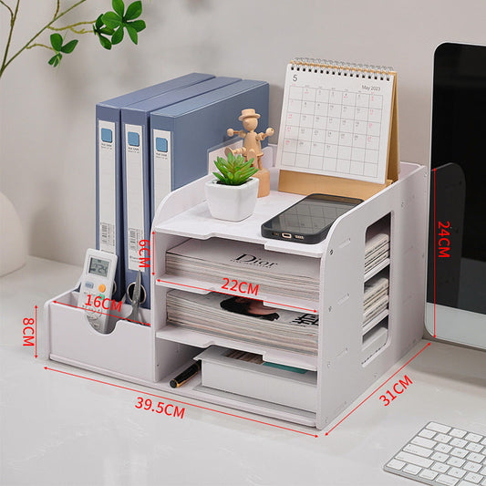 Multi Functional Desktop Organizer with Paper Storage Compact Desk Shelf