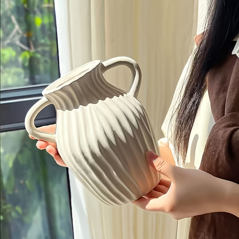 1 Nordic Simple Cream Style Vase, Decorative Vase for Study, Dining Room, Living Room, Desktop Flower Arrangement, Creative Simple Vase, Double Ear Vase, Light Luxury High-end Home Decoration, Suitable for Room Decoration, We