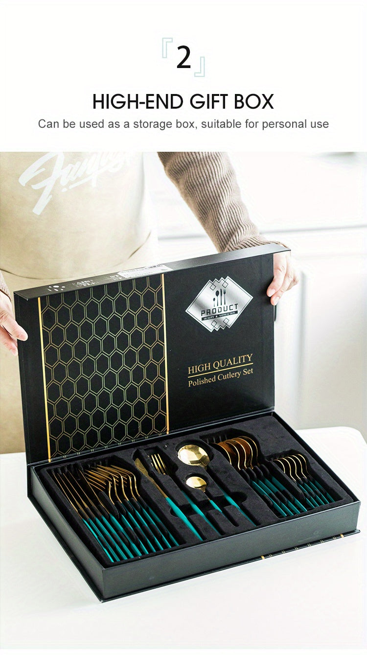 24pcs Stainless Steel Cutlery Set | KEMORELA Luxury Kitchen Cutlery Dishwasher Safe, 304 Stainless Steel