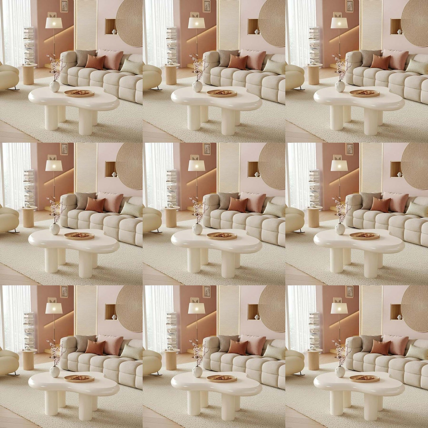 39.4” White Cloud Coffee Table – Modern Center Table with Solid Legs