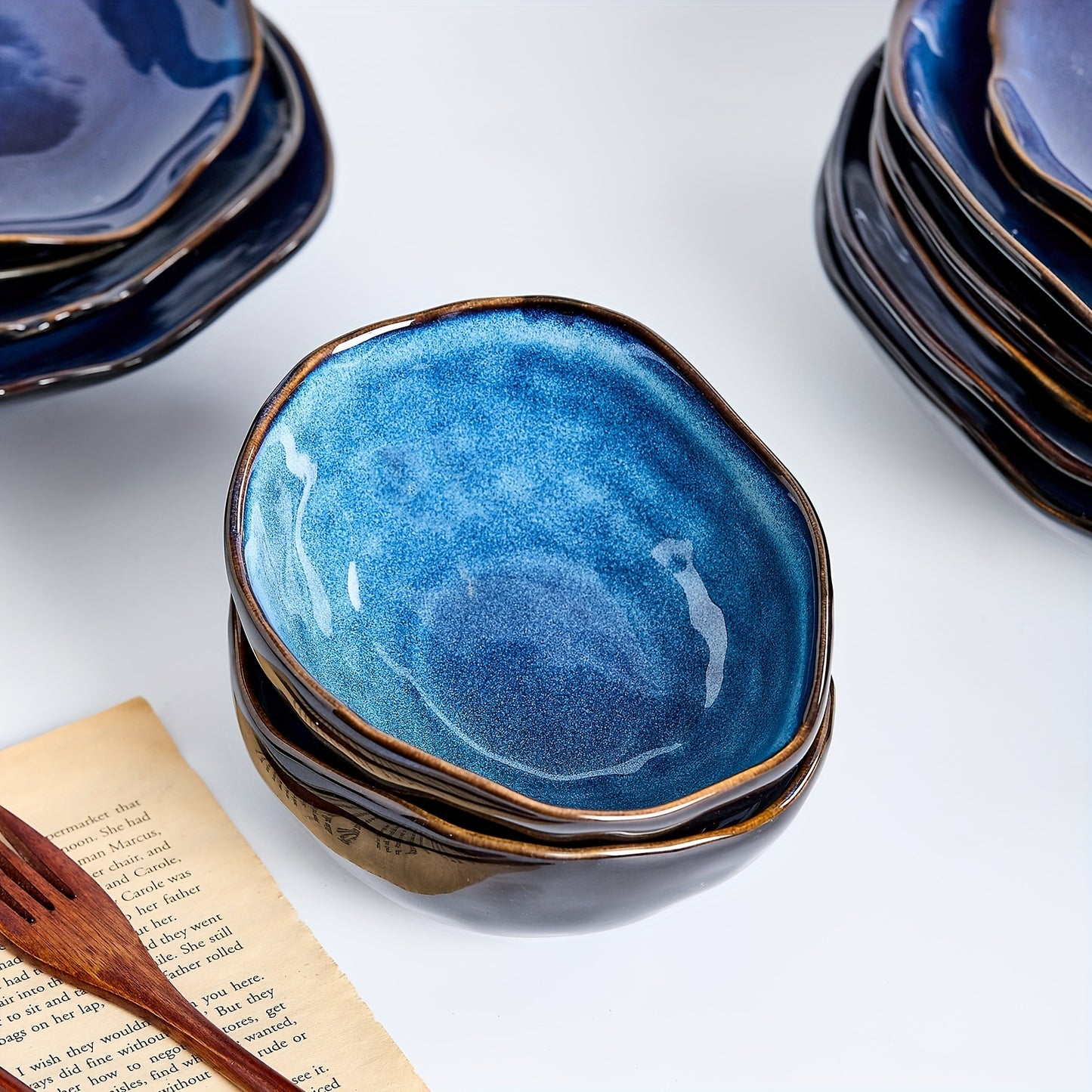 Scandinavian Irregular Ceramic Dinnerware Set (20-Piece) – Cat’s Eye Blue Tableware