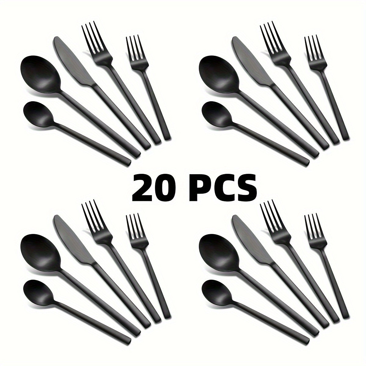20pcs Black Luxury Rectangular Handle Cutlery Set, Durable Matte Stainless Steel Flatware Set, Dishwasher Safe, for 4, Perfect for Home, Restaurant, Hotel, Party, And Wedding Occasions, for Friends, Family, Teachers, Partners