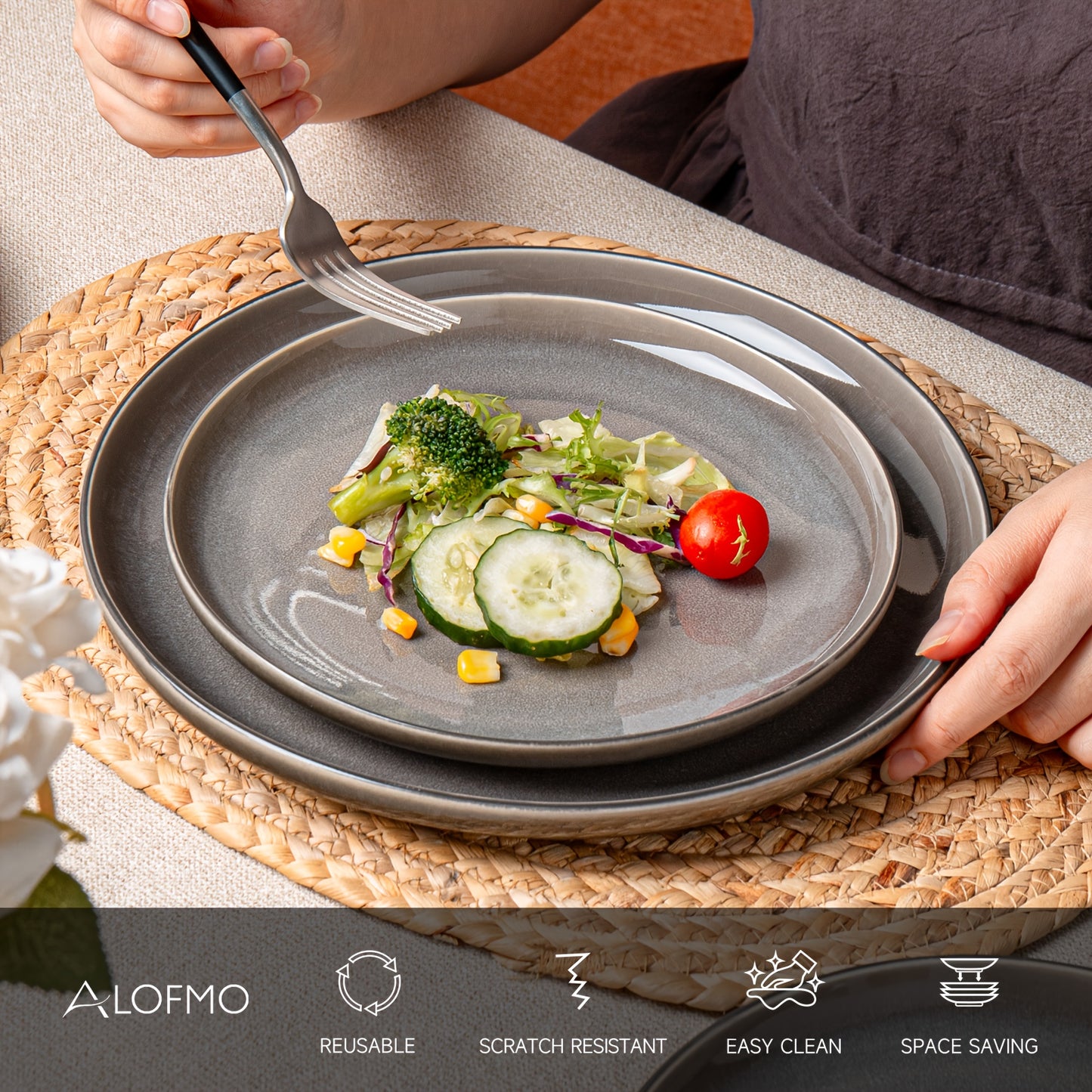 Purple-Gray Reactive Glaze Dinnerware Set (12-Piece) – Ceramic Tableware for 4