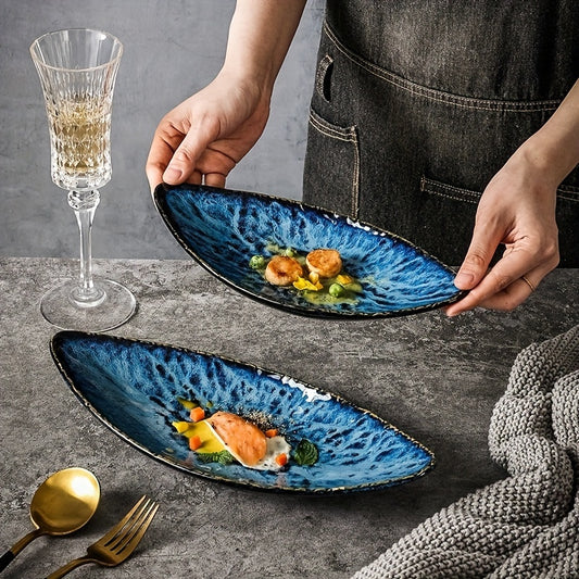 Japanese Navy Blue Ceramic Plate (1 Piece) – Scratch-Resistant Sushi & Dessert Dish