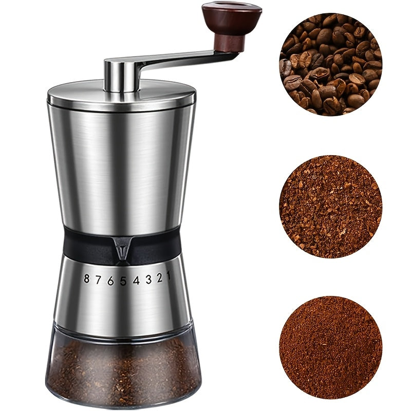 Stainless Steel Manual Coffee Grinder With 8 Adjustable Settings, Large Capacity Conical Burr Coffee Grinder, Portable Hand Coffee Bean Mill With Hand Crank For Kitchen, Home, Travel, Camping, Office, Espresso, Pour Over
