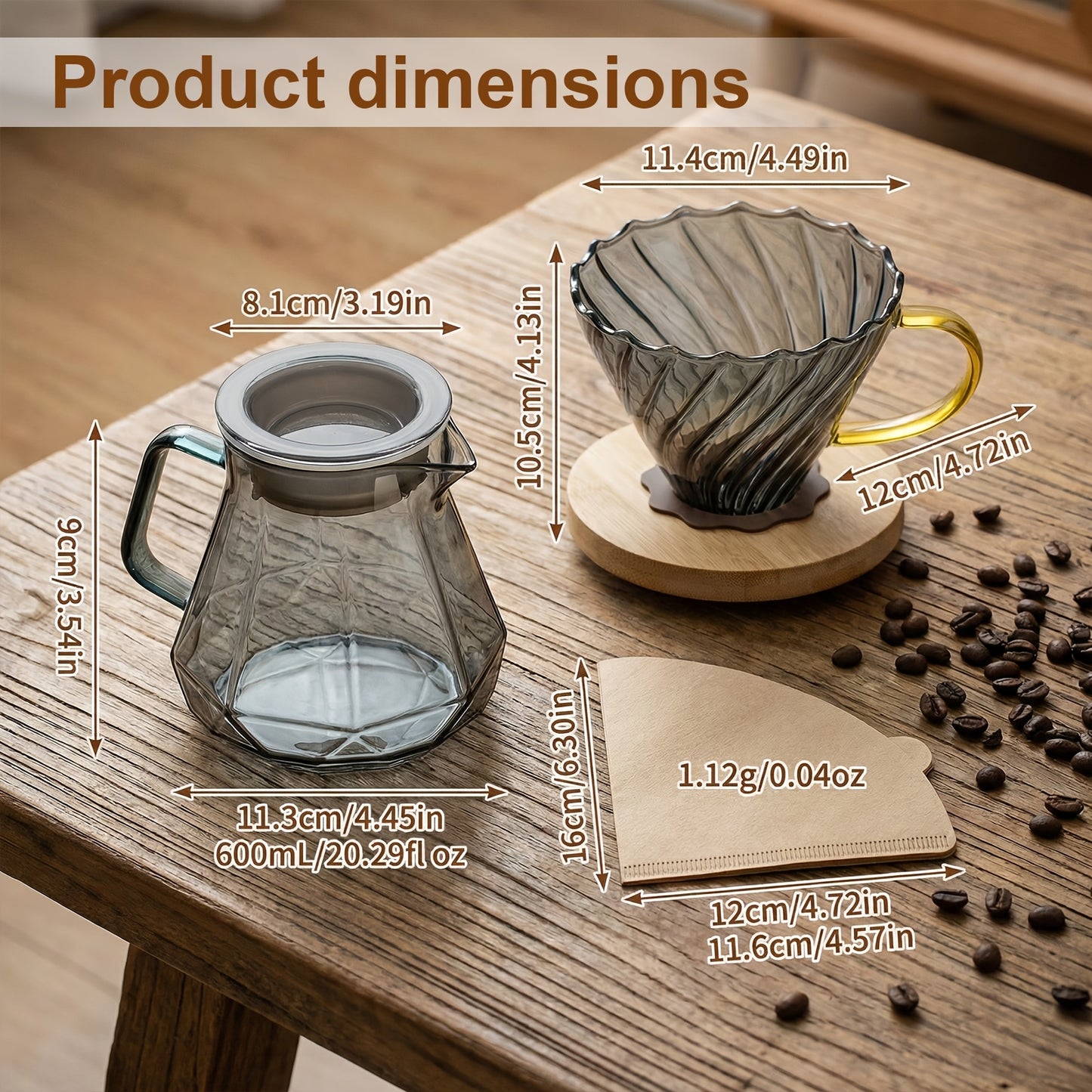 Ninonly Pour Over Coffee Maker, 3-In-1 Coffee Dripper Set with 20fl.oz/600ml Carafe, Filters & 100pcs Filter Paper, Portable Coffee Maker for Home, Camping, Office & Gifts