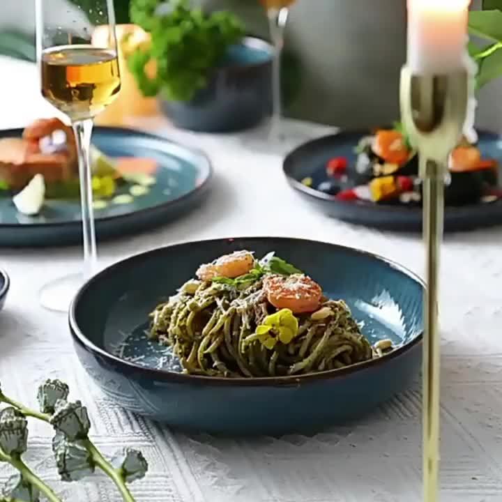 Blue Porcelain Deep Plate Set (4-Piece, 8.5") – Salad & Dinner Plates, Microwave Safe