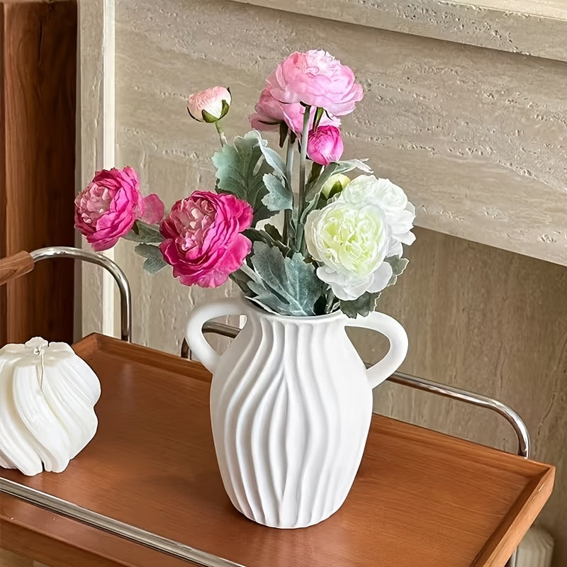 1 Nordic Simple Cream Style Vase, Decorative Vase for Study, Dining Room, Living Room, Desktop Flower Arrangement, Creative Simple Vase, Double Ear Vase, Light Luxury High-end Home Decoration, Suitable for Room Decoration, We