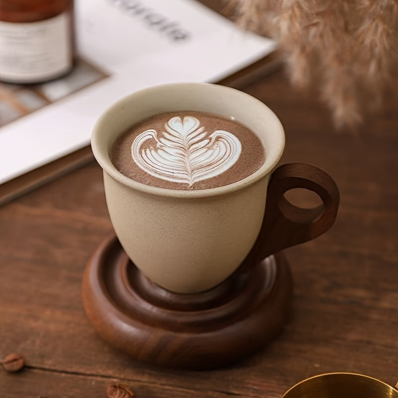Ceramic Coffee Cup And Saucer Set | 7.44oz Round Ceramic Mugs With Base, Ideal For Cafes, Restaurants, Home Use, And Gifting