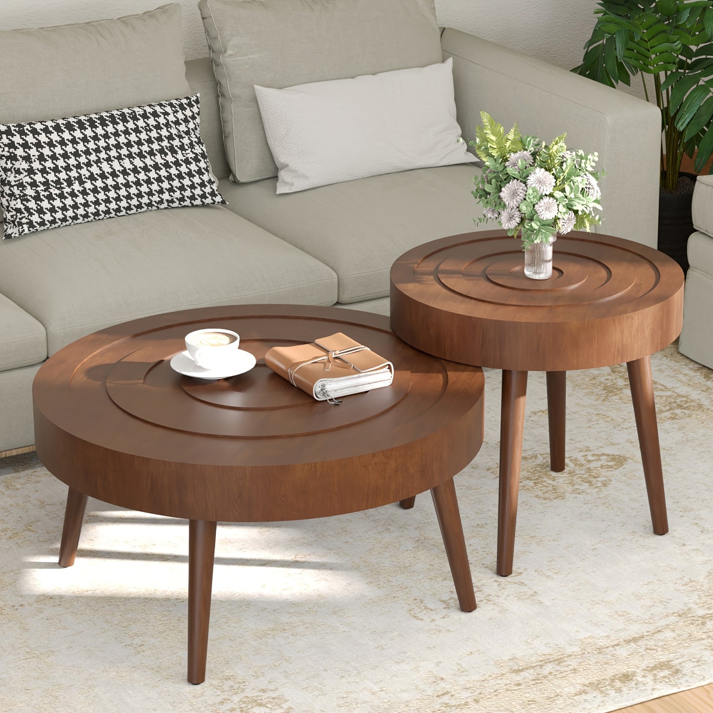 Round Nesting Coffee Table Set (2-Piece) – 31.5” & 21.8” Modern Side Tables