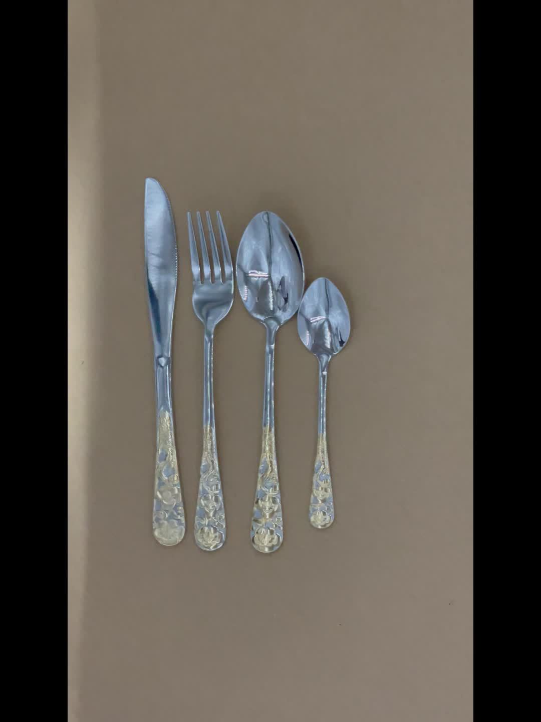 24pcs Stainless Steel Cutlery Set with Patterned Handles in a Gift Box