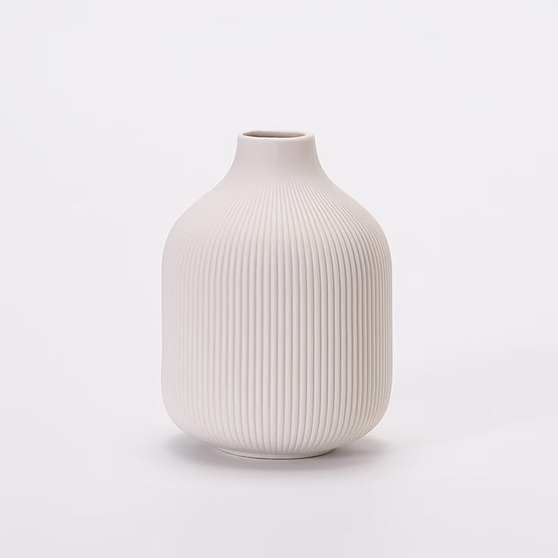 [Ceramic Vase Set] Ceramic Vase Simple European Style White Striped Unglazed Dry Flower Vase Home Decor Craft Ornament Vase Set