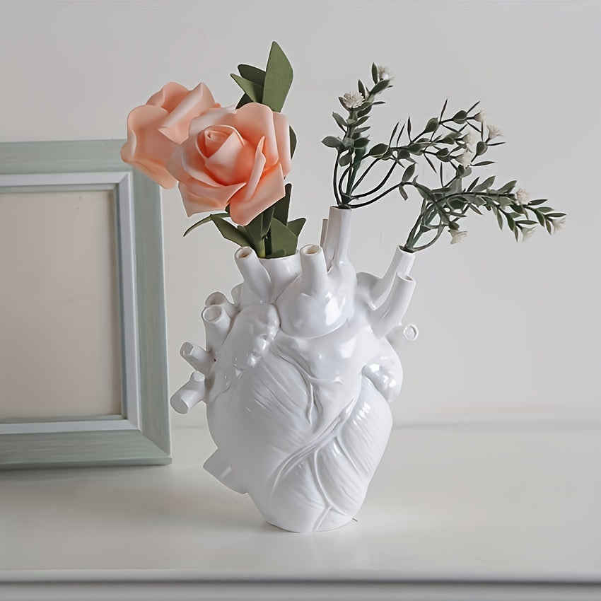 1pc Anatomical Heart Vase For Flowers, Resin Heart Shape Vases For Flowers, Heart Sculptures Desktop Ornament For Home Shelf Table Centerpieces