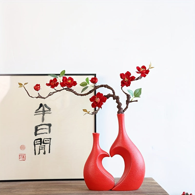 2pcs Flower Vases, Heart-shaped Connected Vases, Spring Summer Home Table Decor, Living Room Bedroom Display Cabinet Shop High-value Ornament, Gift For Relatives Friends