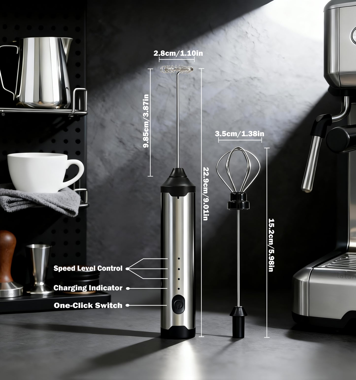 3-Speed Adjustable Rechargeable Milk Frother - 304 Stainless Steel Handheld Electric Foam Maker, Large Battery USB Charging Drink Mixer, Multi-Use Milk & Egg Beater for Coffee, Latte, Matcha, Portable Whisk for Daily & Travel