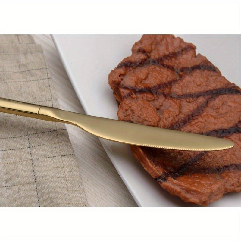 Golden 20pcs Titanium Gold Plated Stainless Steel Flatware Set, 20pcs Golden Silverware Set, Golden Cutlery Set, Elegant Stainless Steel Knife and Fork Spoon, Dishwasher Safe, Service for 4 (shiny Gold)