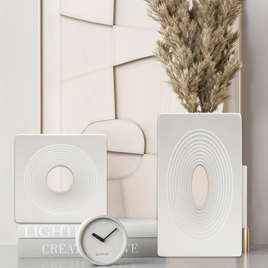 2pcs/set Ceramic Vase For Home Decor, Square Pampas Vases, Minimalist Nordic Boho Style For Modern Farmhouse Decor, Living Room Kitchen Mantle Bedroom Dining Table Office Decor