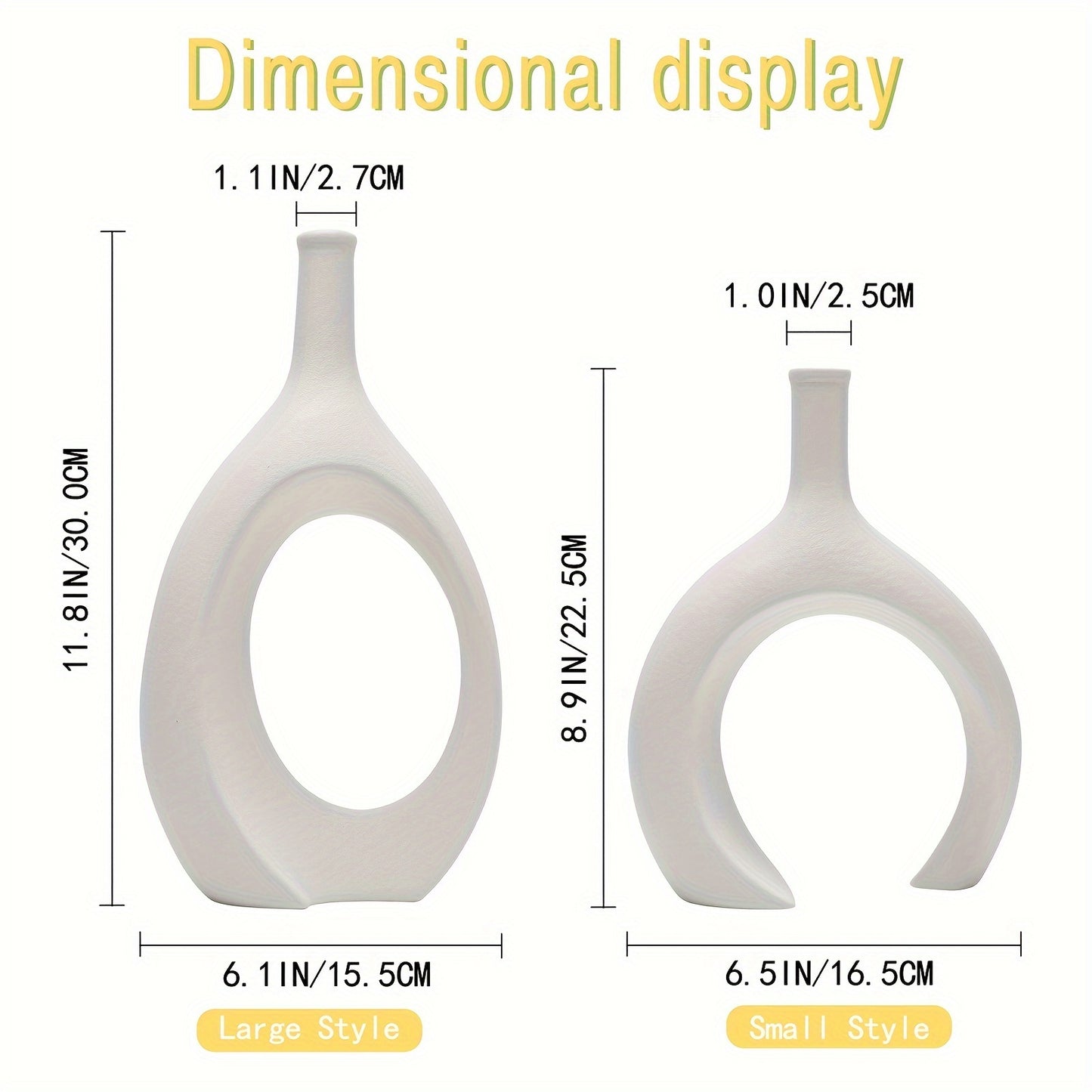 2pcs/set Ceramic Hollow Vase, Round Modern Donut Boho Aesthetic Vases for Nordic Minimalist Book Style Shelf Decor, Trendy Home Living Room Entryway Coffee Table Decorative