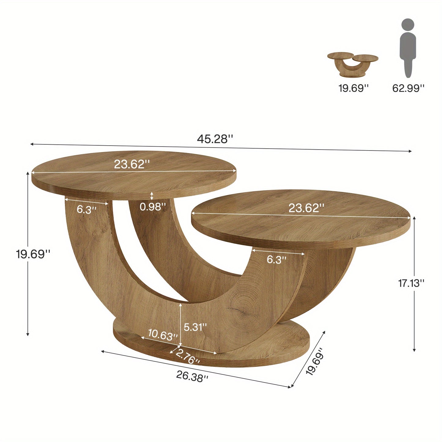 2-Tier Round Farmhouse Coffee Table – Natural Wood Accent Center Table