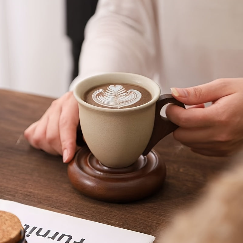 Ceramic Coffee Cup And Saucer Set | 7.44oz Round Ceramic Mugs With Base, Ideal For Cafes, Restaurants, Home Use, And Gifting