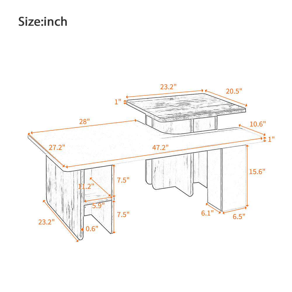 Nesting Coffee Table Set of 2 – White Beige Wood-Grain Round Tables