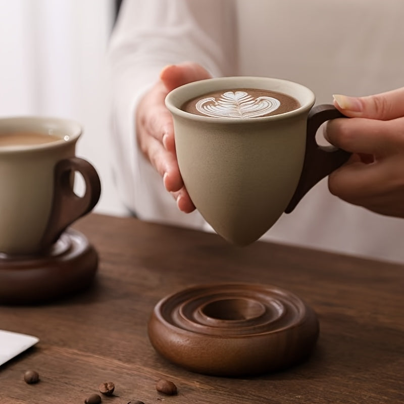 Ceramic Coffee Cup And Saucer Set | 7.44oz Round Ceramic Mugs With Base, Ideal For Cafes, Restaurants, Home Use, And Gifting
