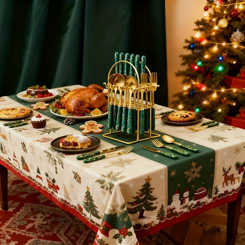 [Ideal Gift] 24pcs Stainless Steel Flatware Set with Steak Knife Holder - Elegant Modern Nordic Dark Green - Heavy Duty 304 Stainless Steel, Durable and Smooth Surface, Ideal Gift Box for Home and Hotel Dining - Complete Cutl