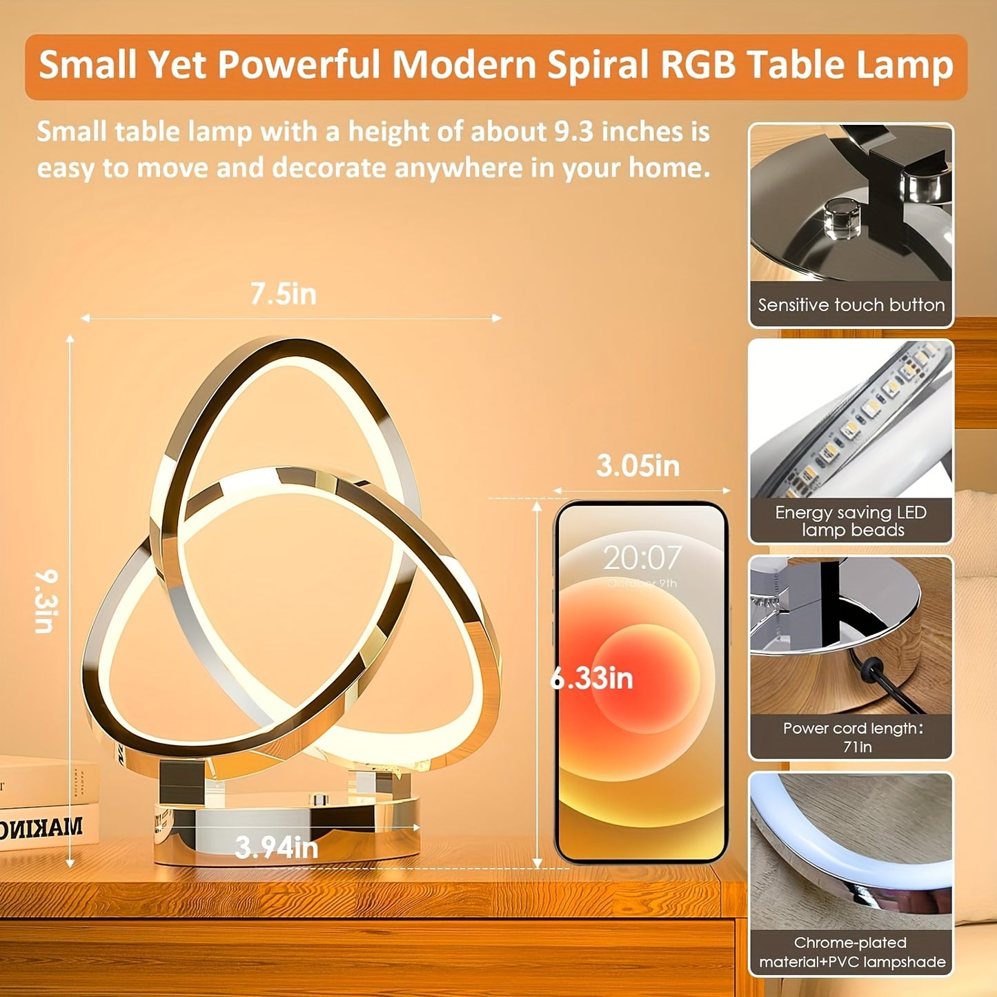 7-Color Modern Spiral Table Lamps, Touch Dimmable Bedside Lamp 10 Modes LED Spiral Table Lamp, Small Table Lamp for Living Room, Cool Lamps for Bedroom, Unique Nightstand Lamps for Ideal Gift