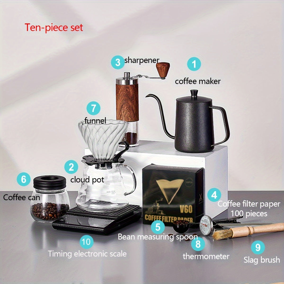 10pcs/set Coffee Maker & Filter Cup Set | Hand-Brewing Coffee Kit, Easy to Use, Suitable for Brewing Coffee, Tea & Pure Milk, Kitchen Essentials