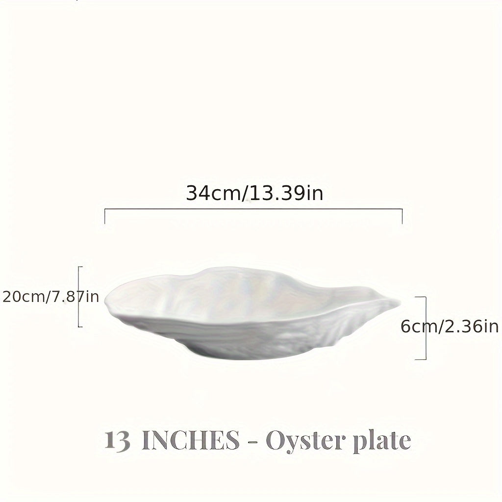 Oyster-Shaped Ceramic Serving Plate (White) – Available in 3 Sizes