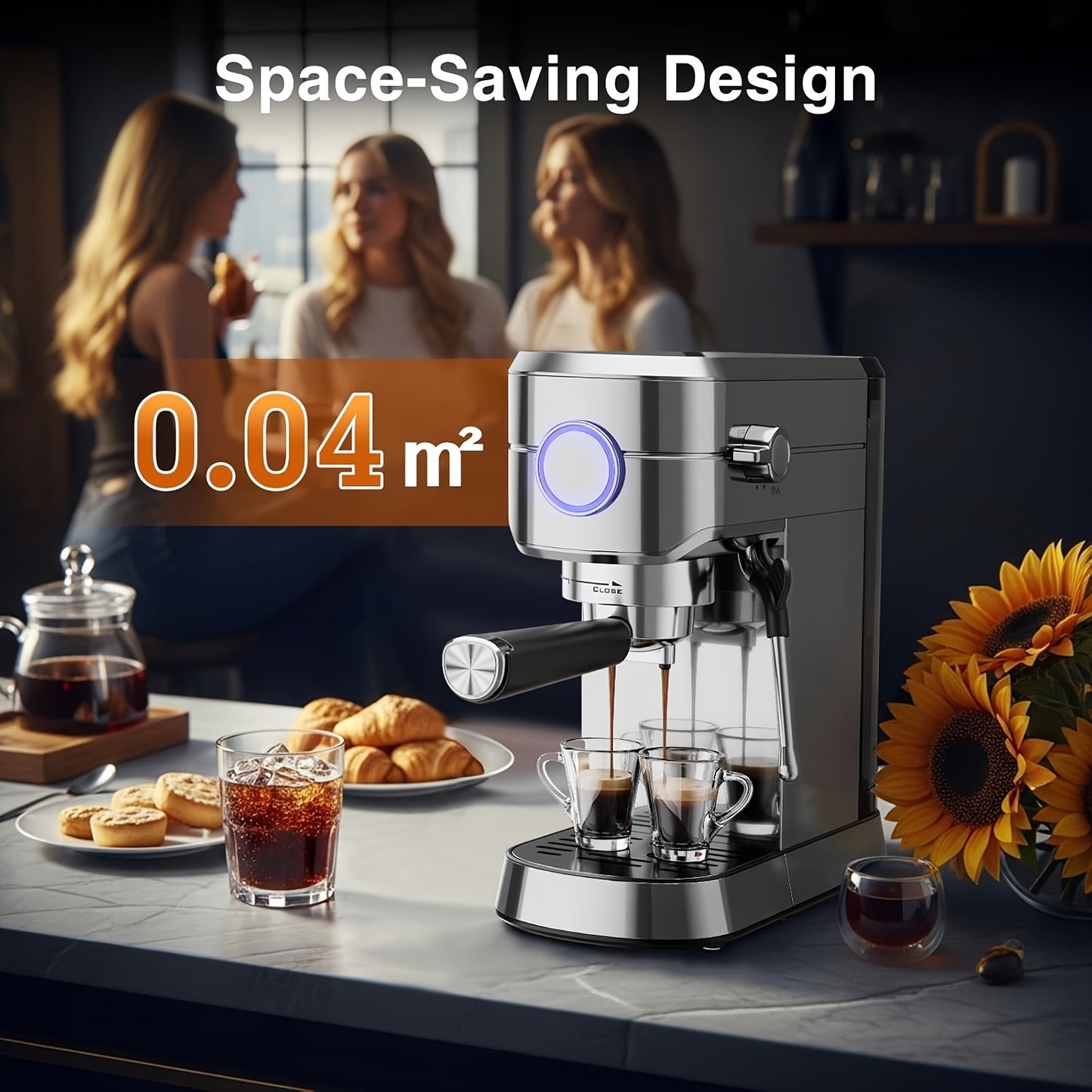 Stainless Steel Espresso Machine with Milk Frother | Fast Heating System, 40.58oz Removable Water Tank, 120V Power Supply, 304 Stainless Steel, for Home & Office Use