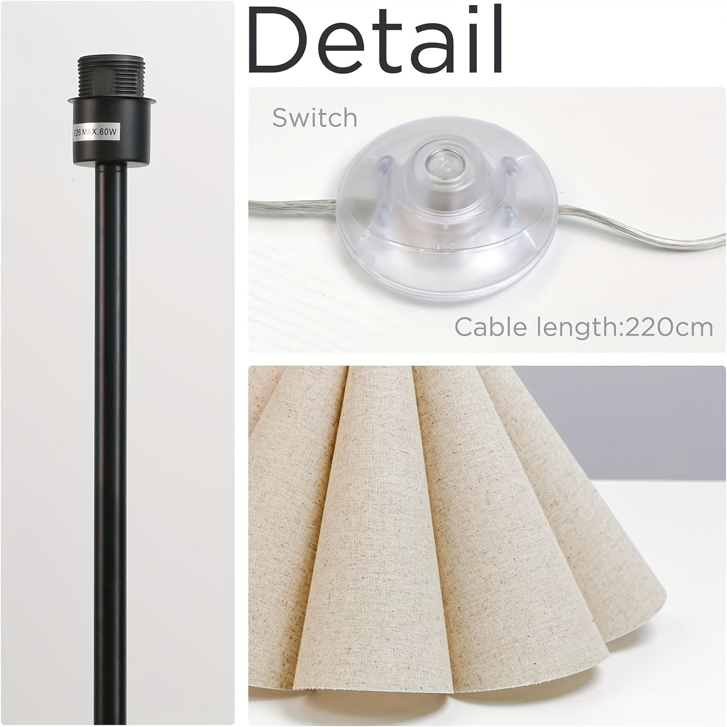 KUNJOULAM Modern Floor Lamp, Black Pole Floor Lamps, Simple Design Tall Lamp With Beige Lampshade, Standing Lamp For Living Room, Bedroom, Office, Home (Without Bulb)