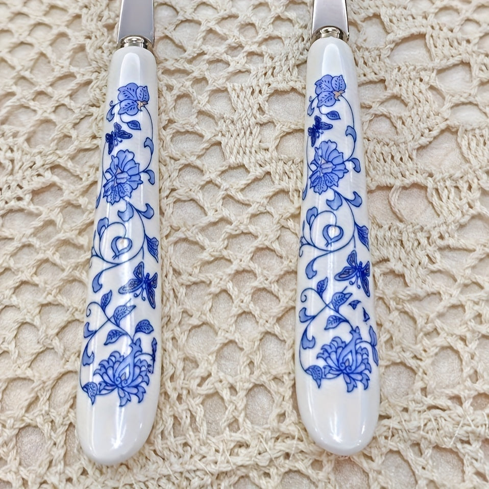 2/12pcs Blue And White Porcelain Handle Silverware Stainless Steel Tableware, Unique And Elegant Forks And Spoons, Beautiful Old-Fashioned Porcelain, Suitable for Restaurants, Kitchens, Daily Dining, Gatherings, And Holiday G