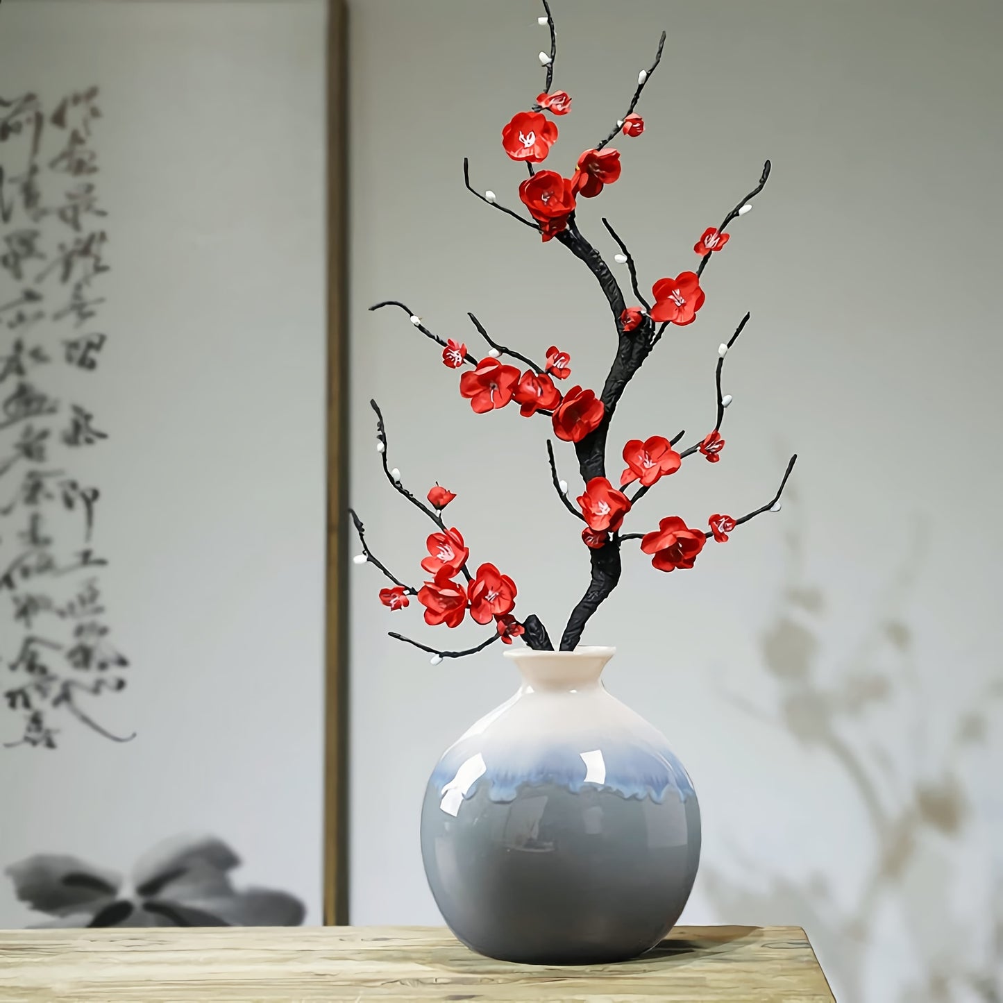 Set of 3 Ceramic Vases - Modern Boho Minimalist Decor for Living Room, Shelf, Table, Bookshelf, Mantel, and Entryway - Ink Painting Pattern