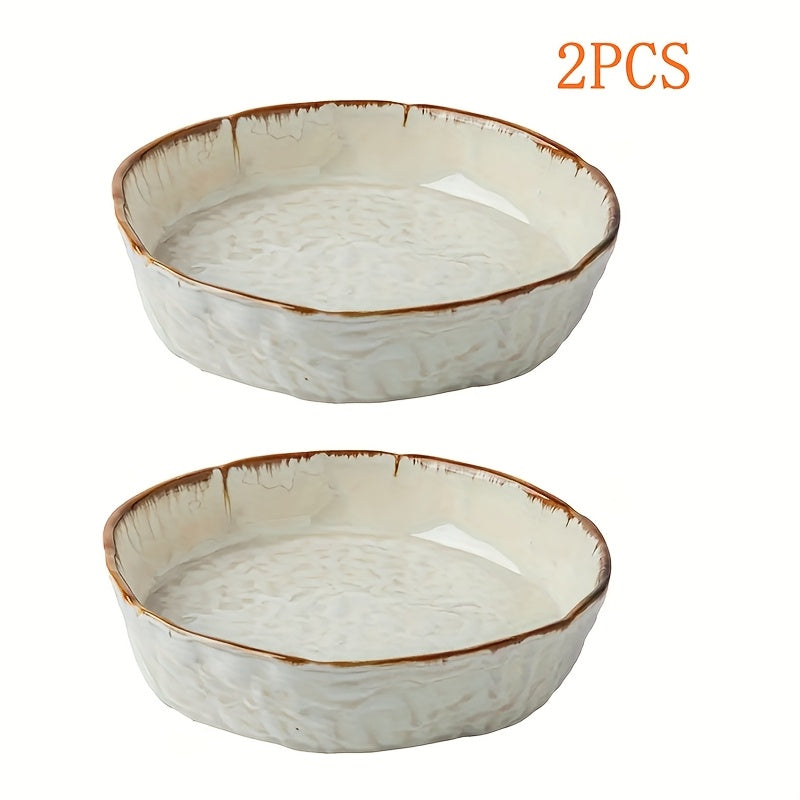 Handmade Water-Pattern Ceramic Bowl Set (2-Piece, 8") – Vintage Serving Plates