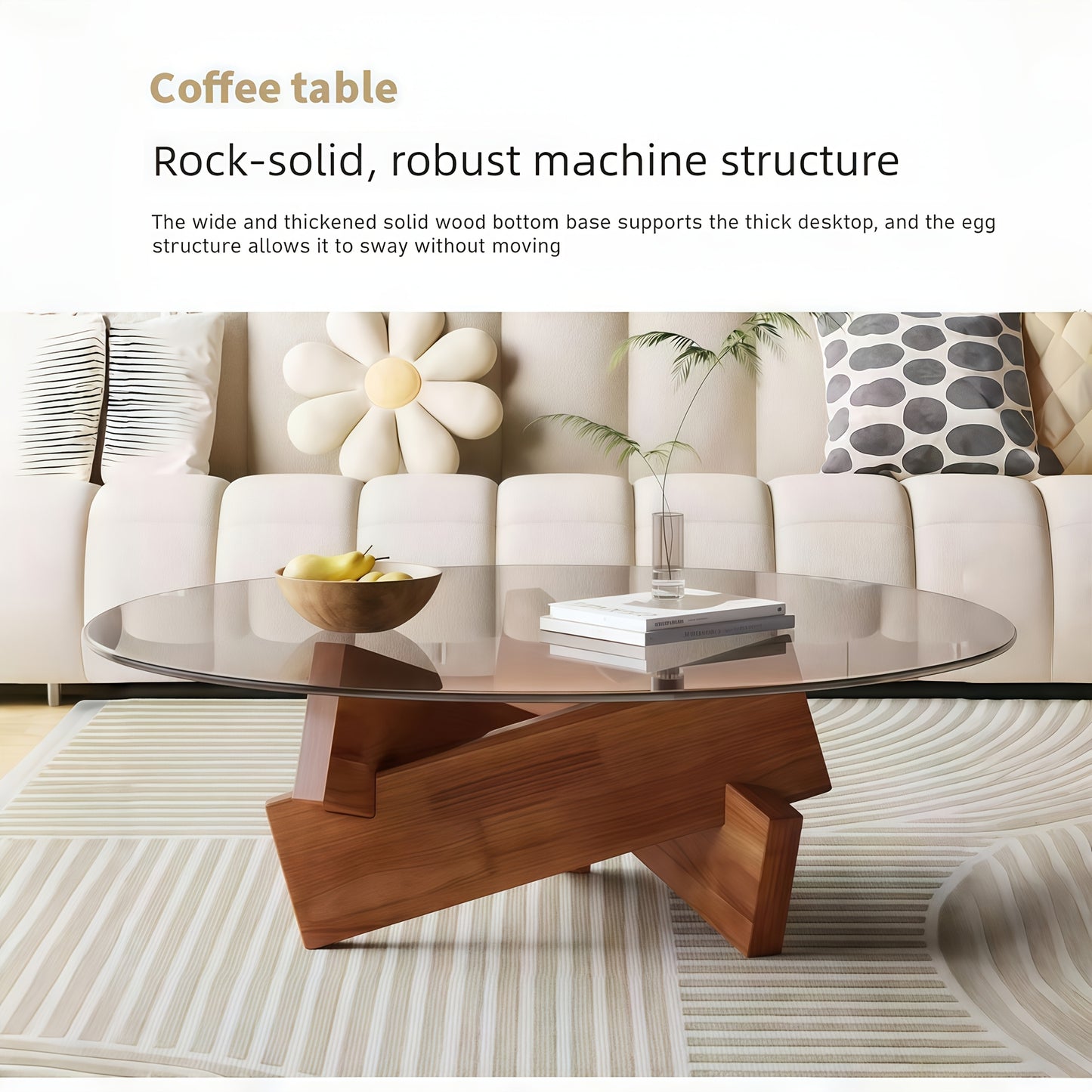 Modern Glass Top Coffee Table – Walnut Frame Center Table