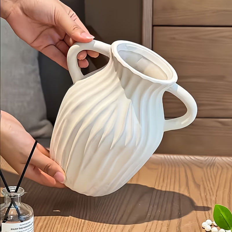 1 Nordic Simple Cream Style Vase, Decorative Vase for Study, Dining Room, Living Room, Desktop Flower Arrangement, Creative Simple Vase, Double Ear Vase, Light Luxury High-end Home Decoration, Suitable for Room Decoration, We