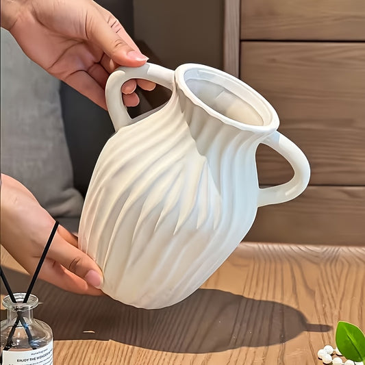 1 Nordic Simple Cream Style Vase, Decorative Vase for Study, Dining Room, Living Room, Desktop Flower Arrangement, Creative Simple Vase, Double Ear Vase, Light Luxury High-end Home Decoration, Suitable for Room Decoration, We